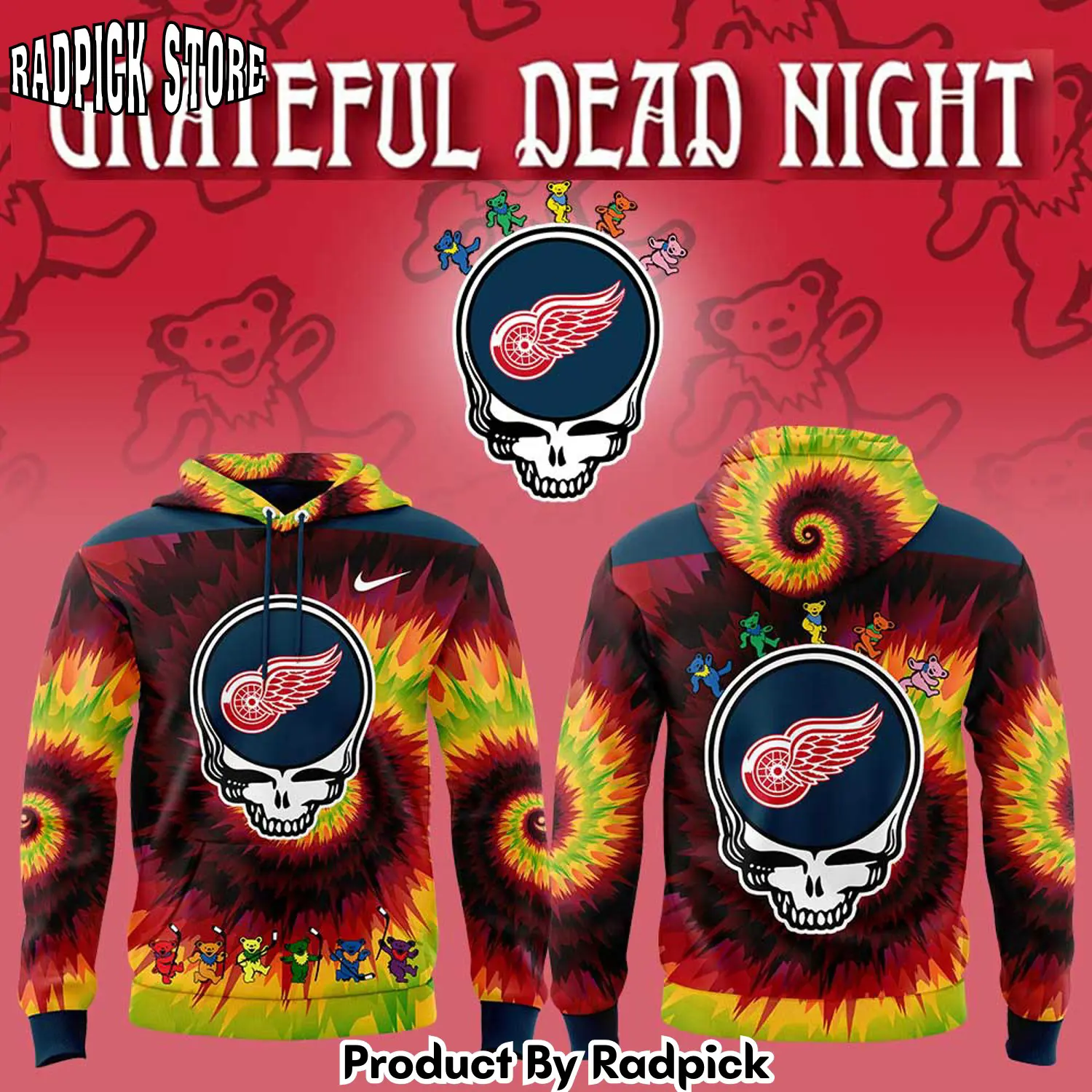Detroit red wings grateful dead night hoodie joggers hoodie and long pants set rp291772